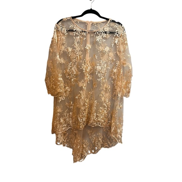 Tops - Peachy Lace Sheer Floral Long Sleeve High Low Top Size XL